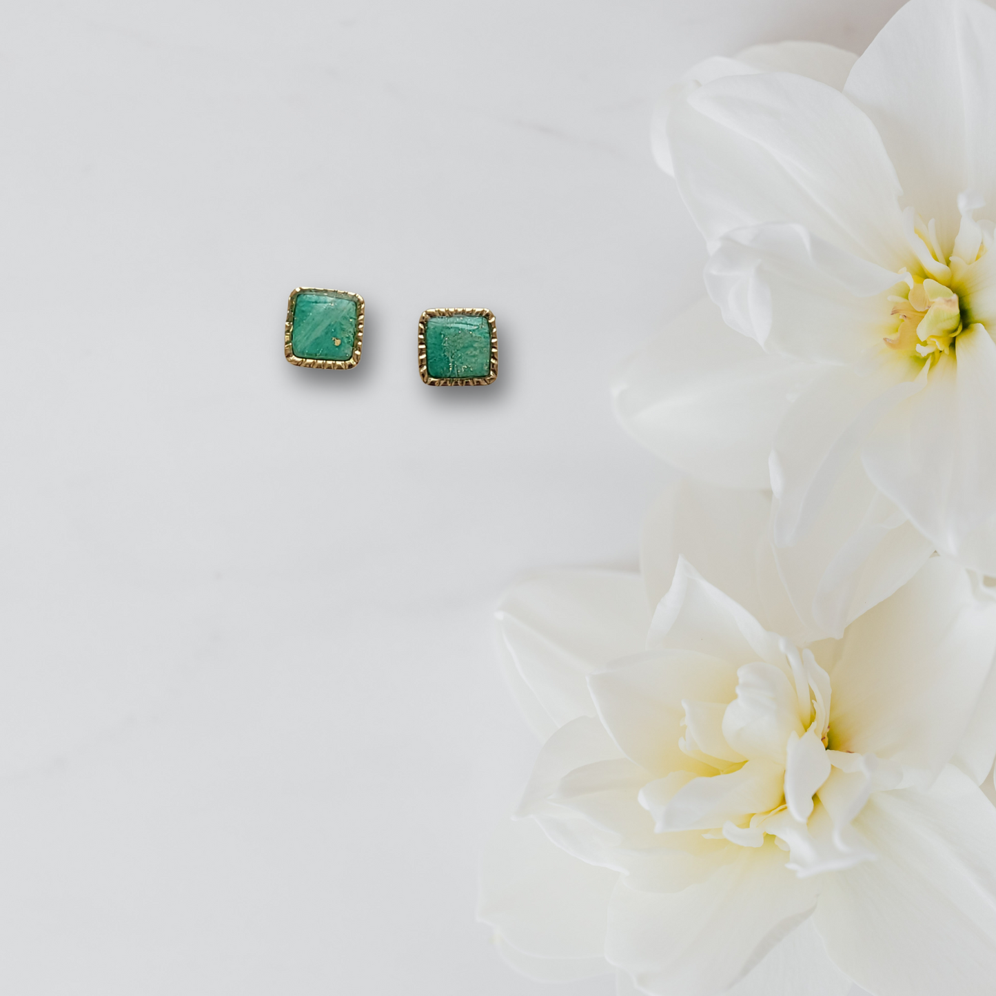 Green and Gold Square Studs