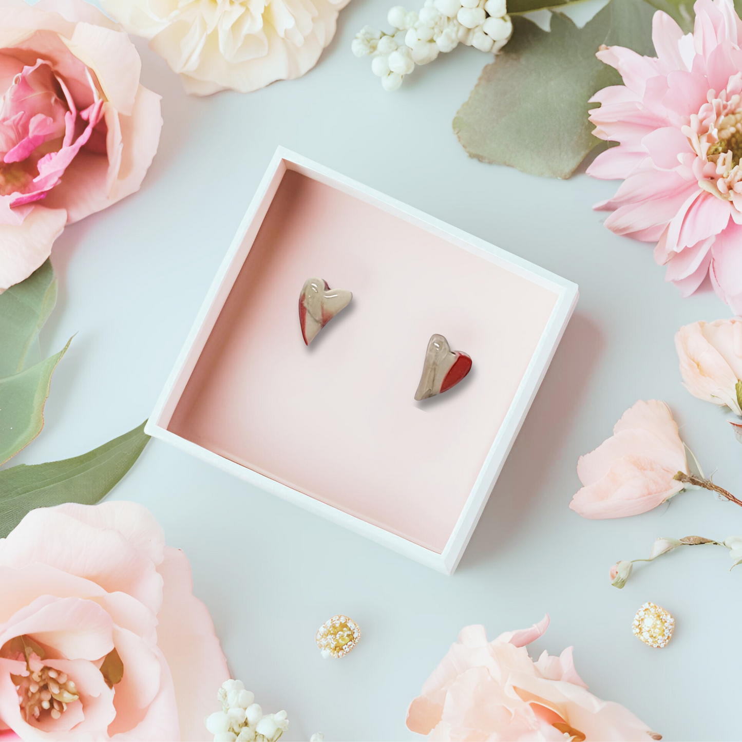 Valentine Quartz Heart Stud Clay Earrings
