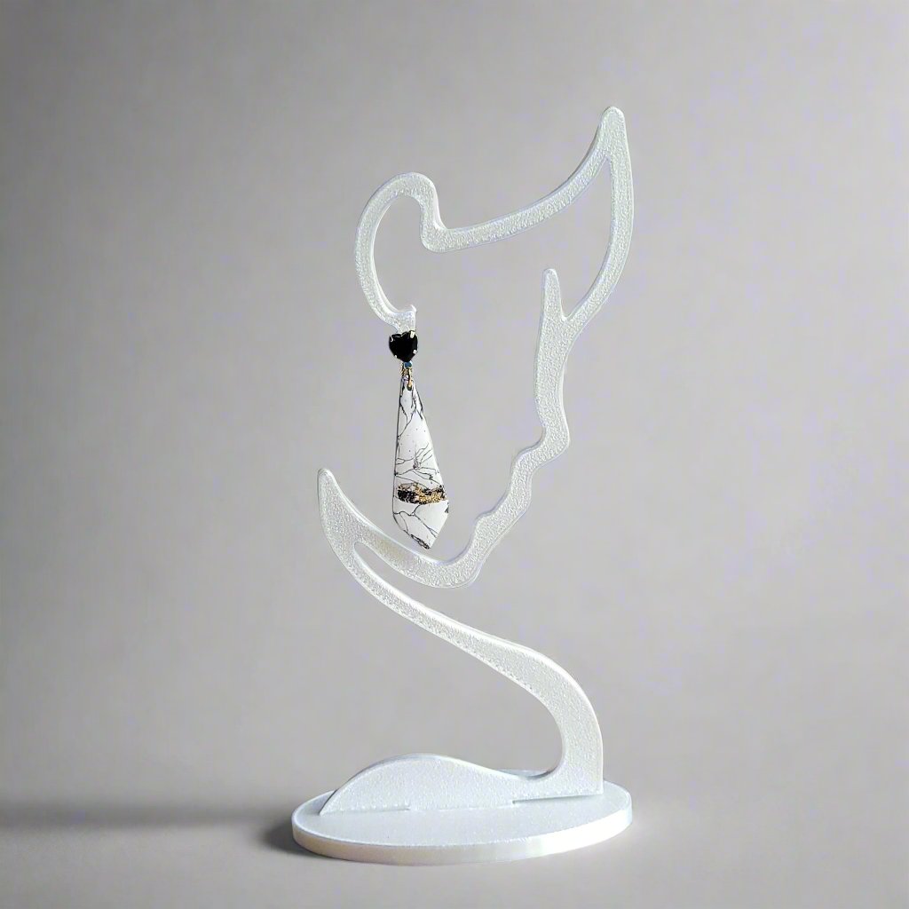 White Marble and Gold Earrings