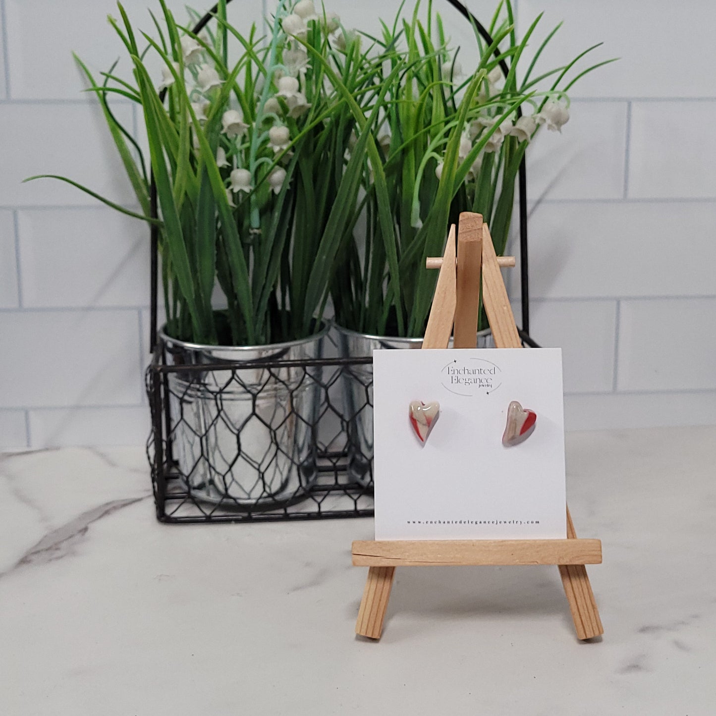 Valentine Quartz Heart Stud Clay Earrings