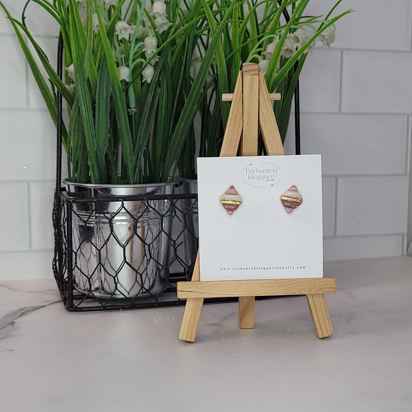 Dusty Rose Layered Clay Stud Earrings