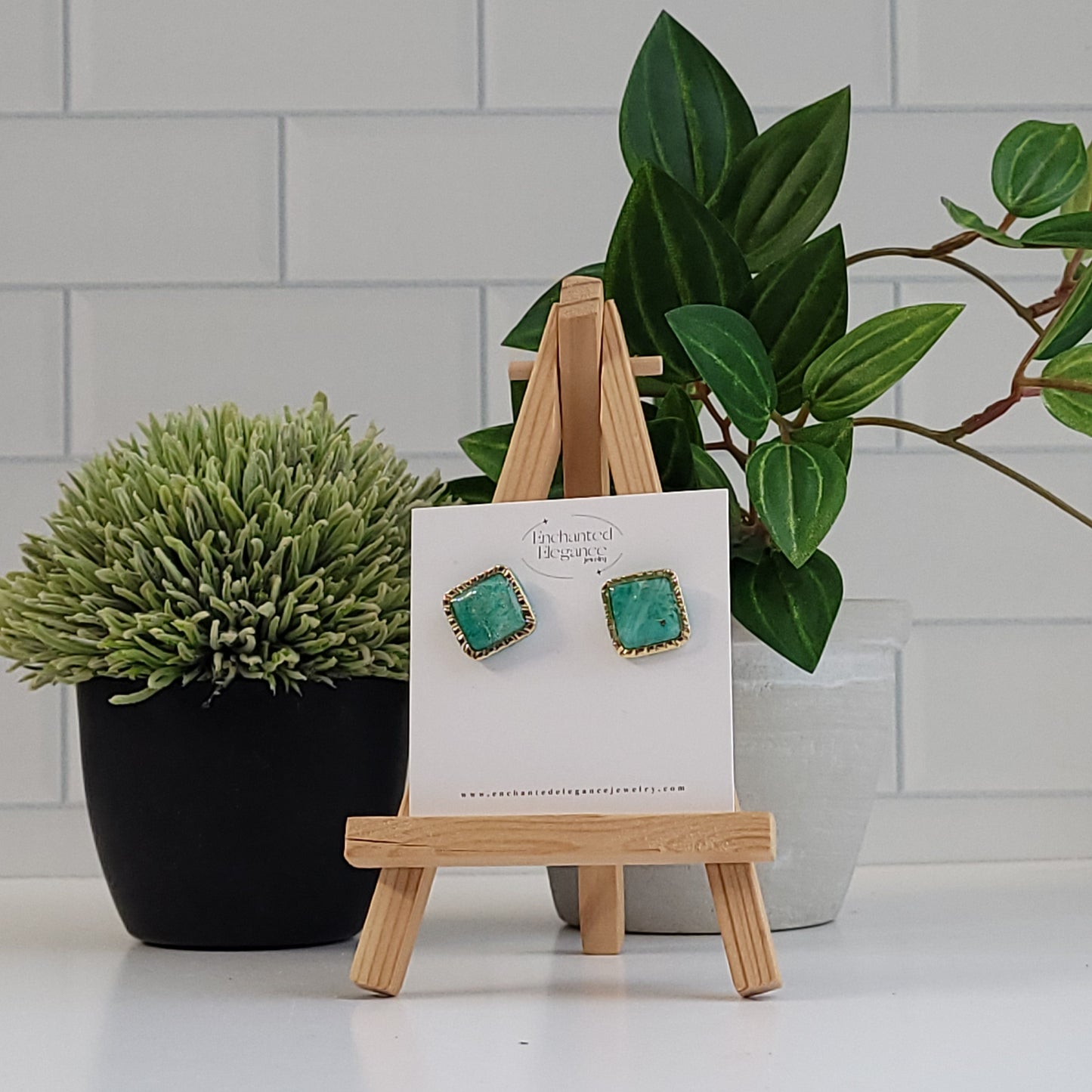 Green and Gold Square Studs