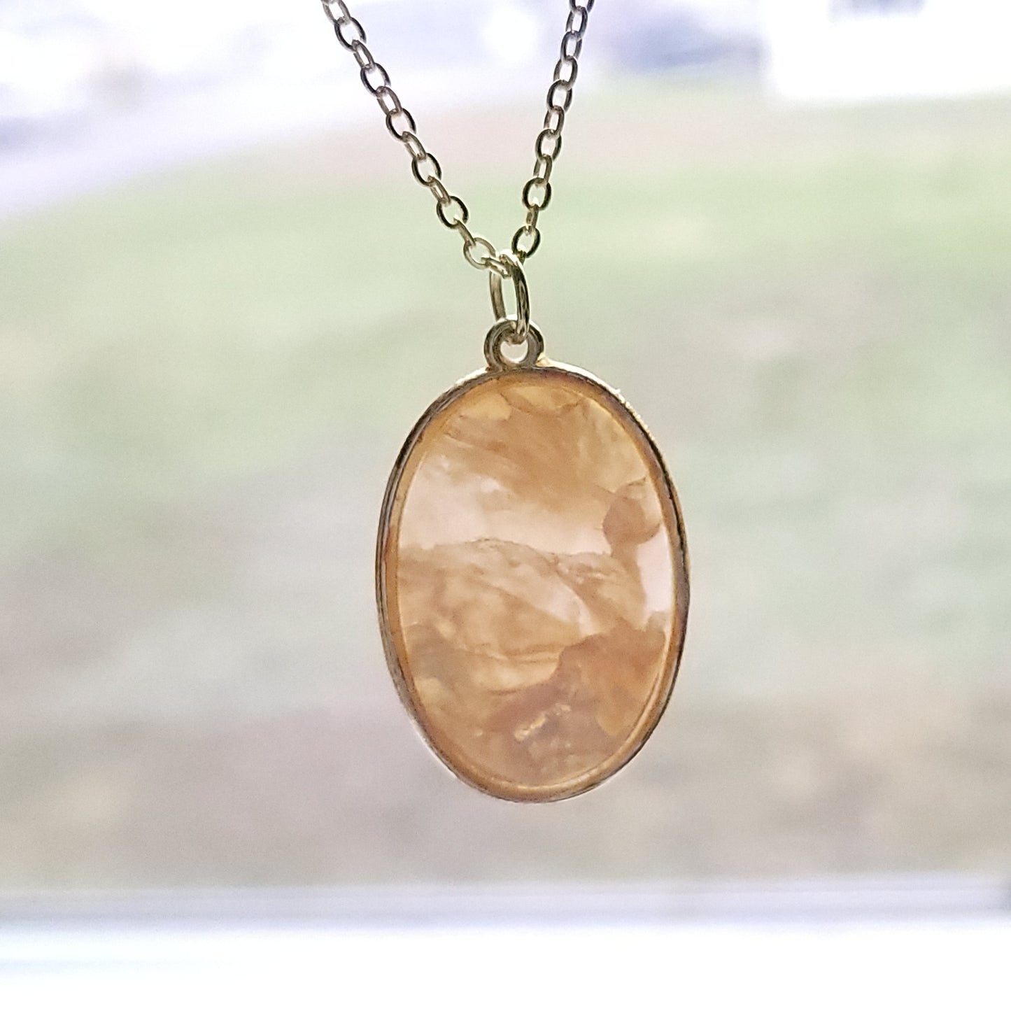 Peaches and Cream Translucent Pendant and Stud Earrings Set