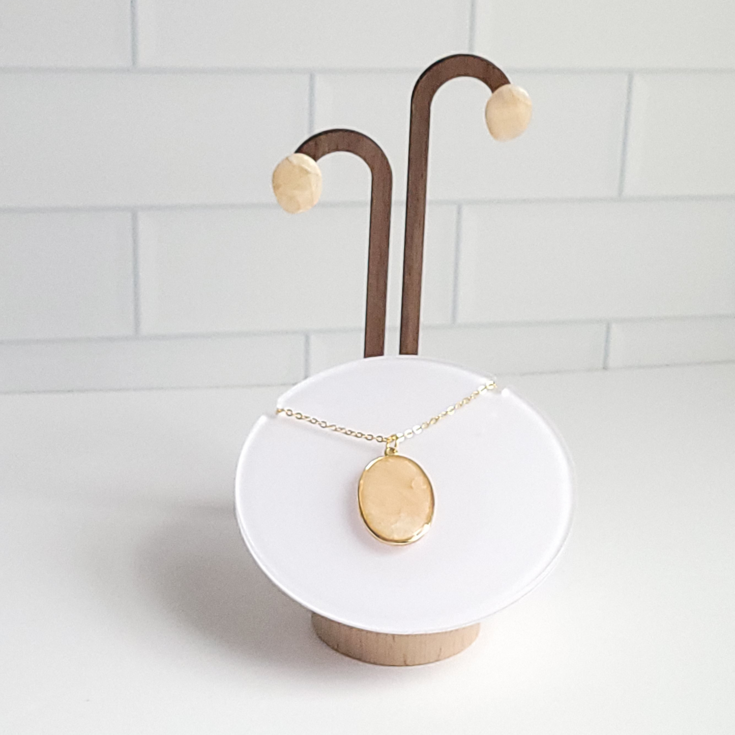 Peaches and Cream Translucent Pendant and Stud Earrings Set