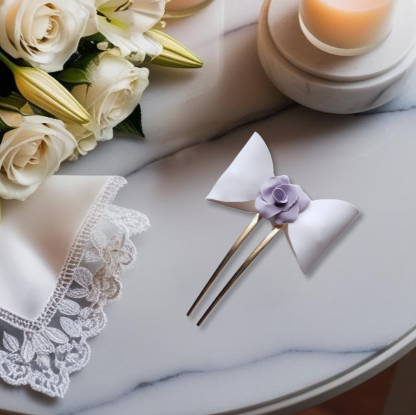 Lilac Rose and Bow Hair Pin