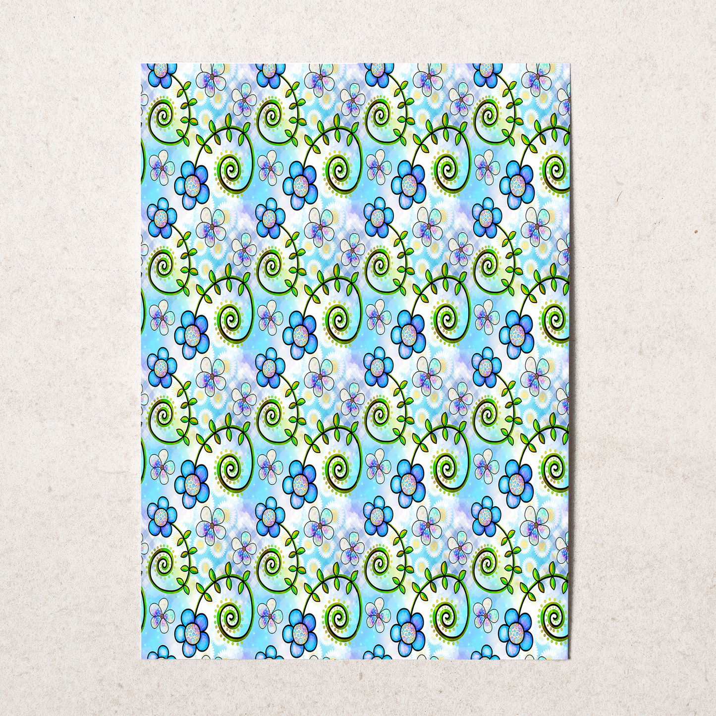Blue and Green Fun Flowers 1096 Clay Transfer Sheet
