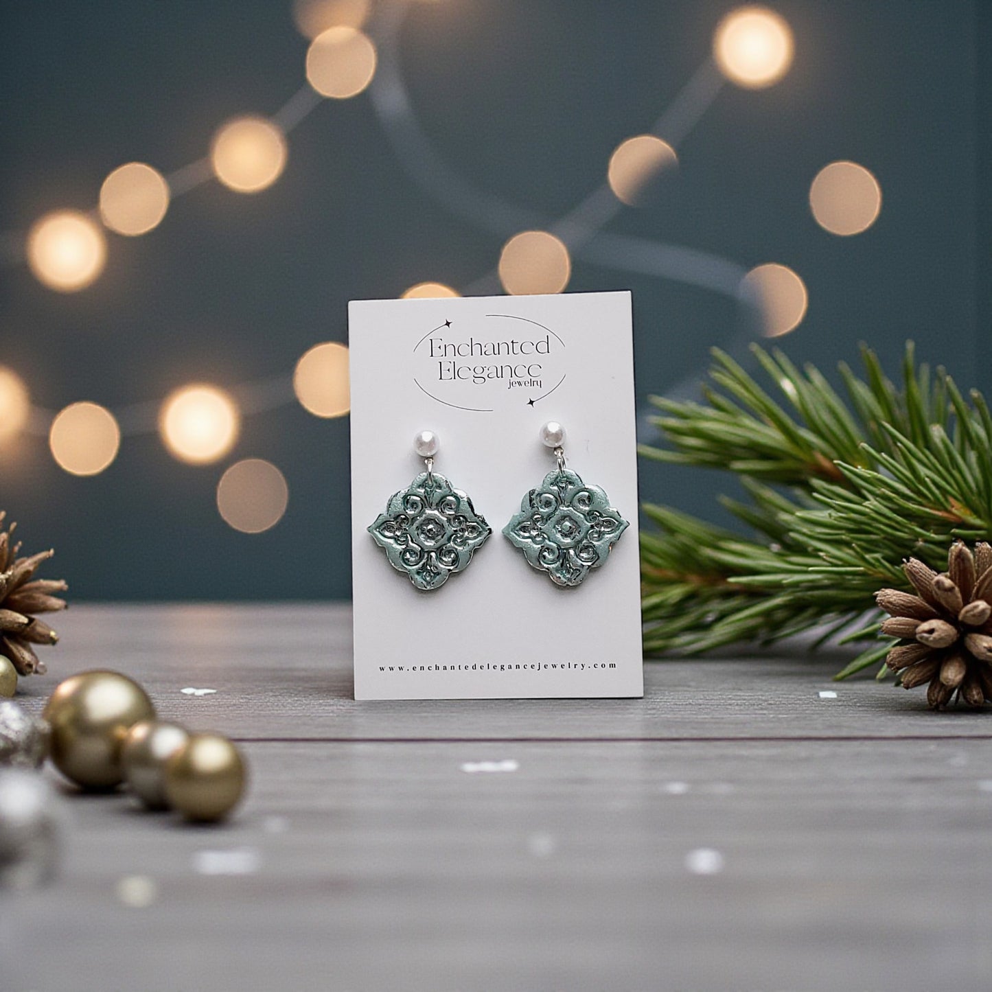 Icy Blue Filigree Clay Earrings
