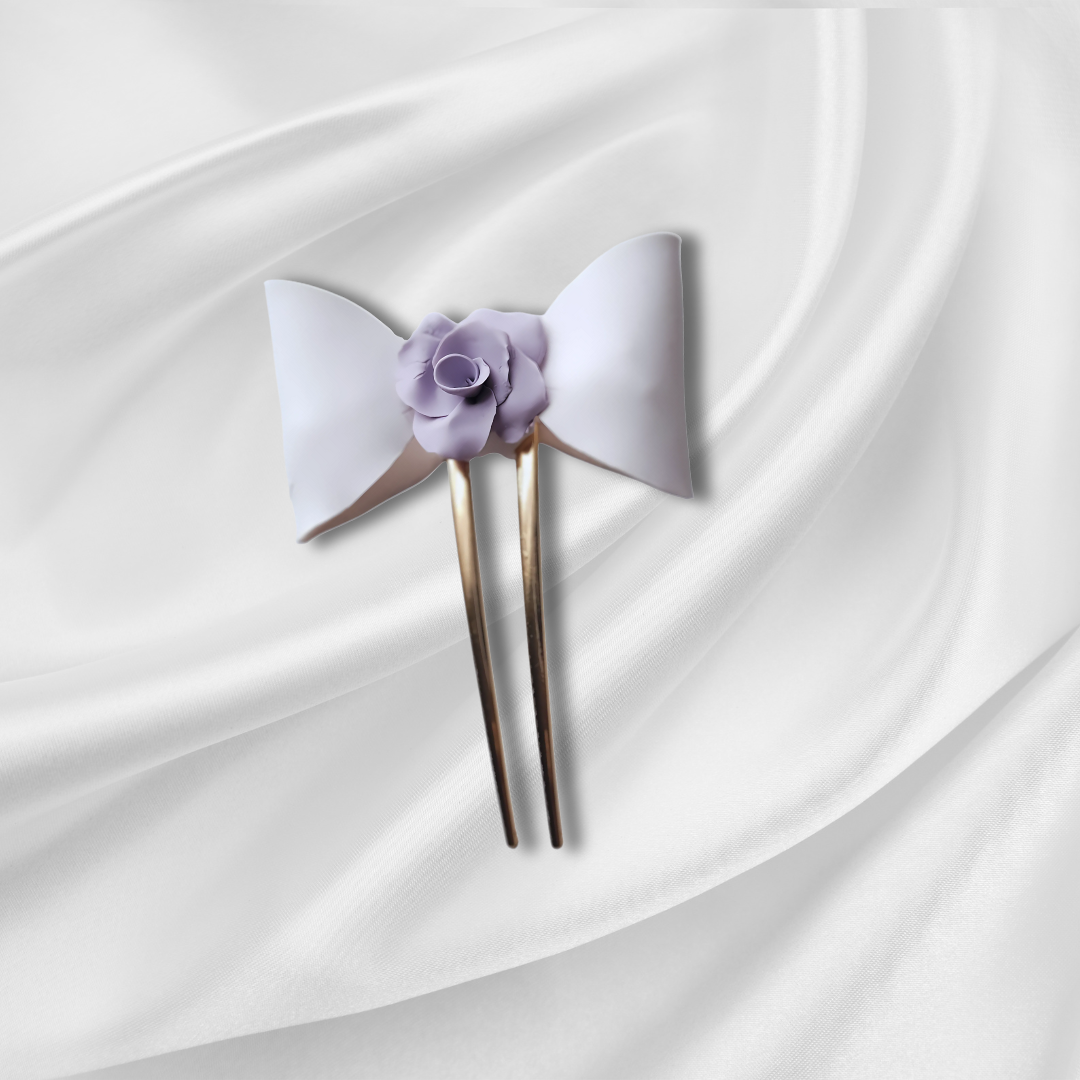 Lilac Rose and Bow Hair Pin