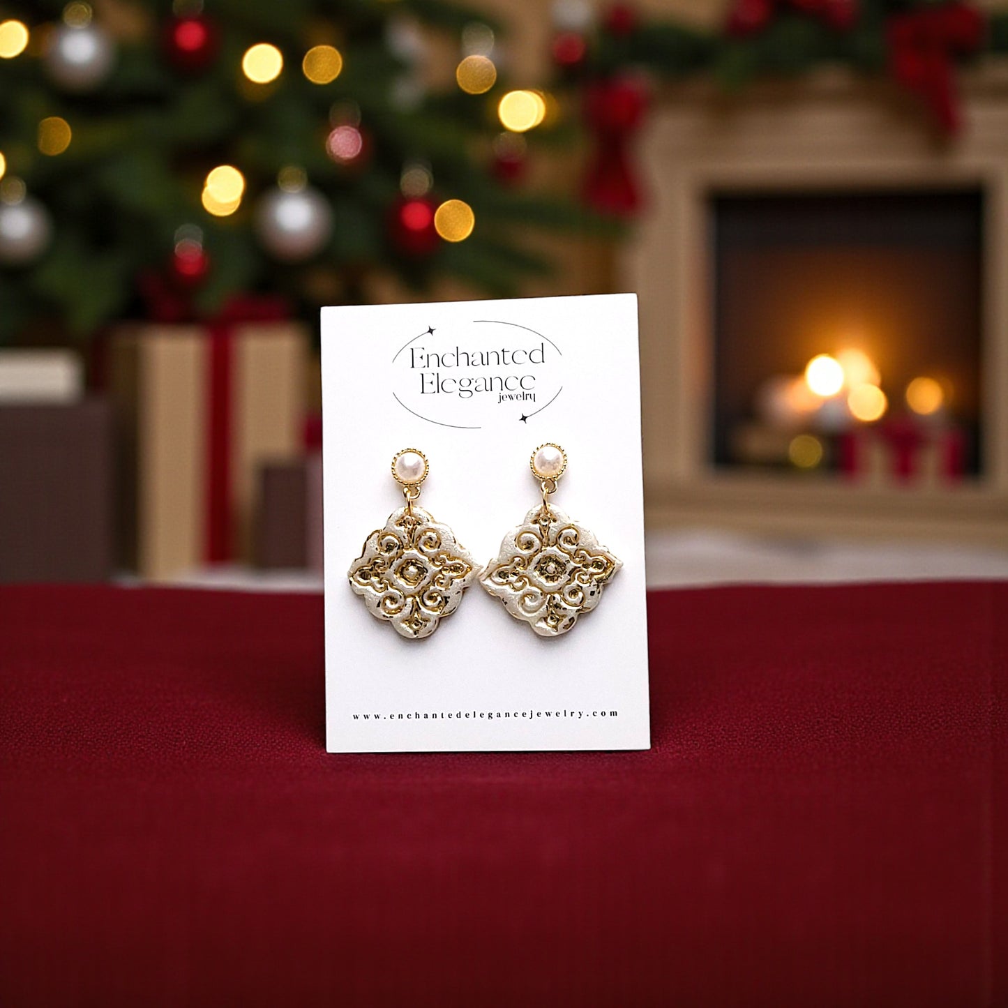 Pearl Filagree Clay Earrings