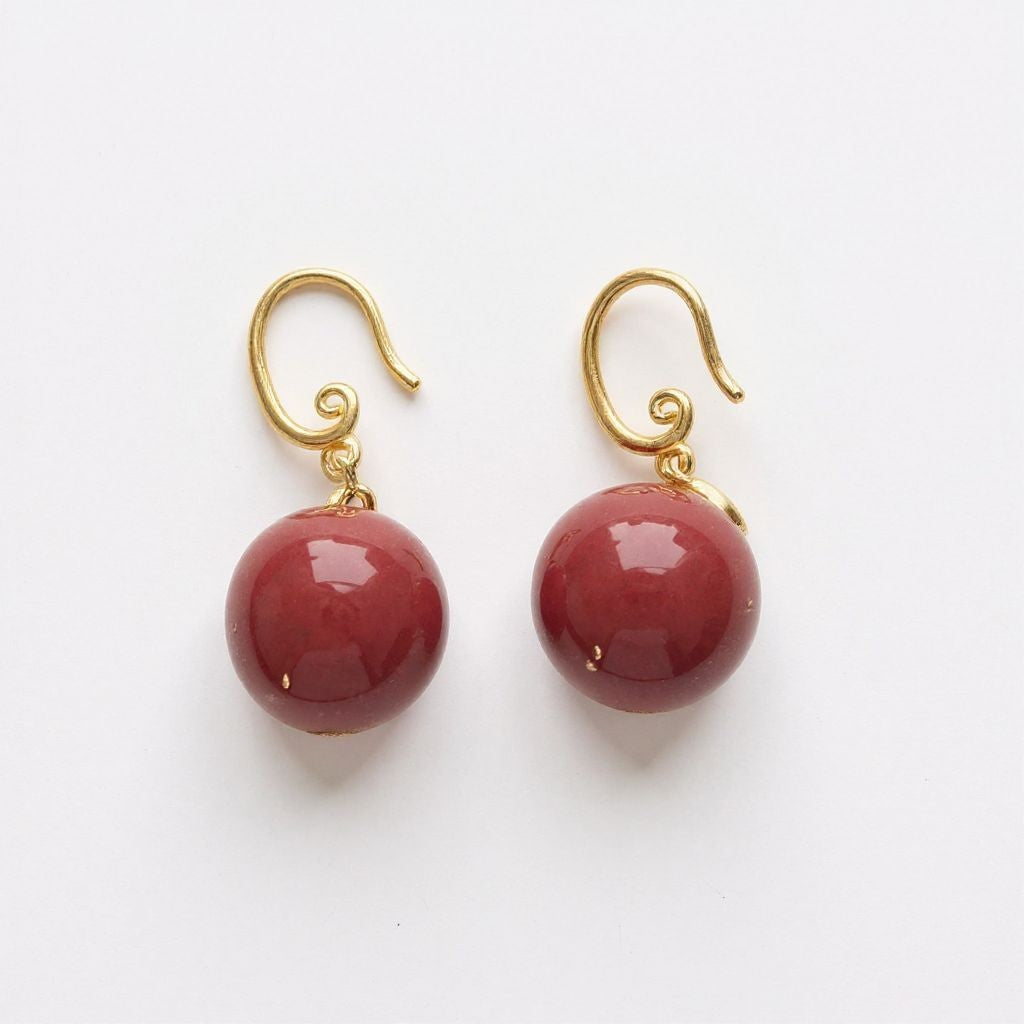 Burgundy Ball Dangle Clay Earrings