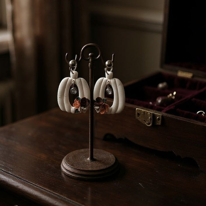 White Pumpkin Clay Earrings
