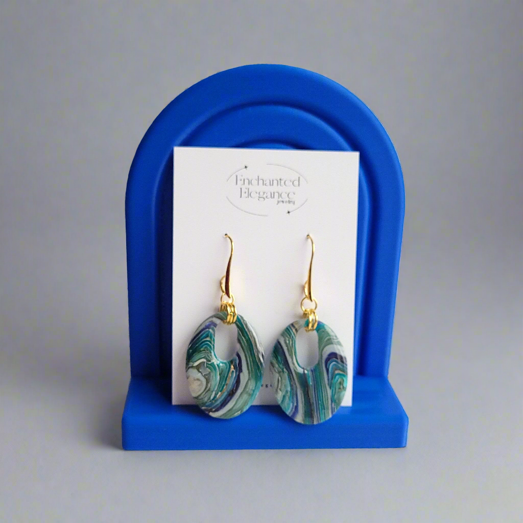 Round Blue Agate Dangle Earrings