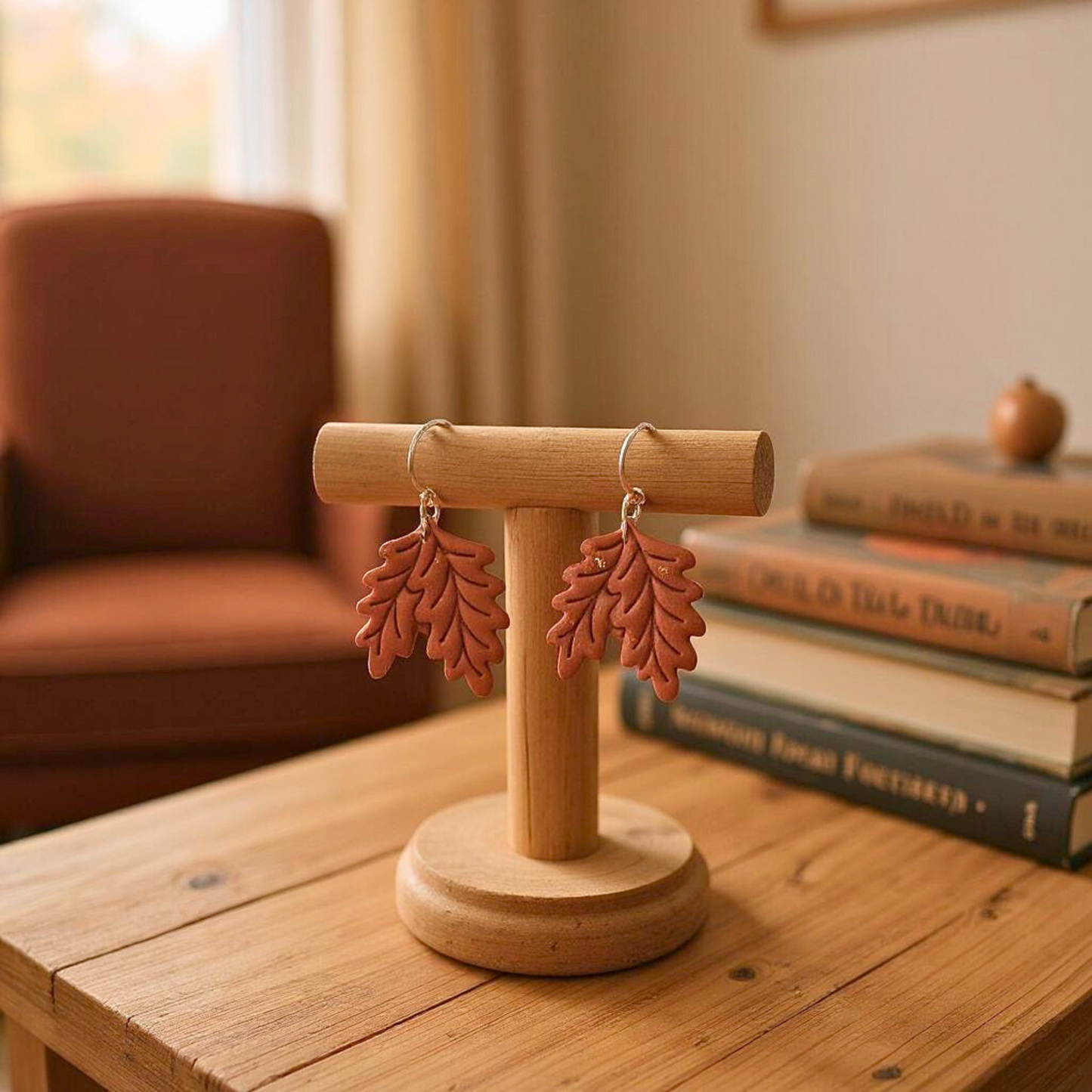 Golden Autumn Leaves Dangle Clay Earrings