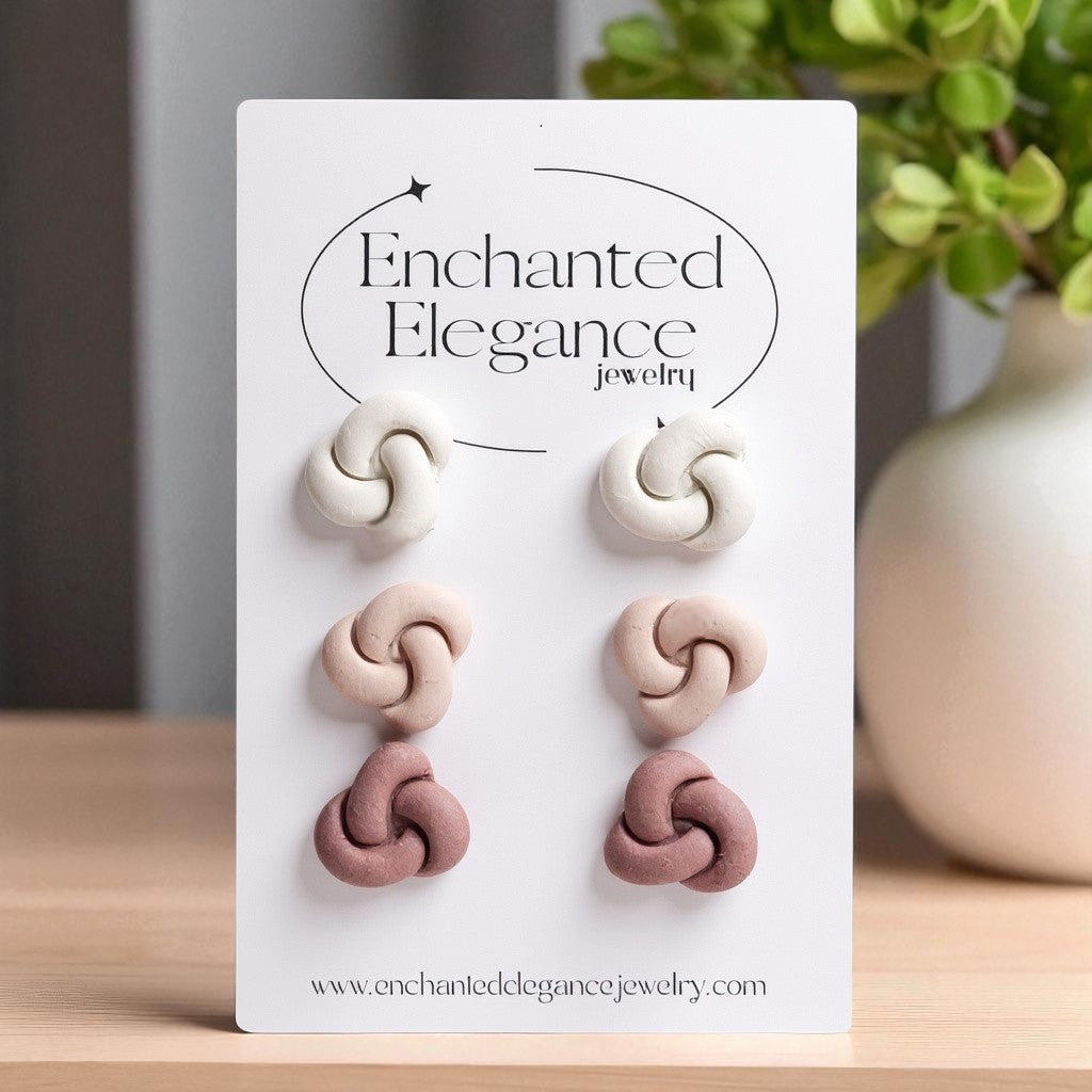 Warm Earthy Knots Clay Stud Earrings