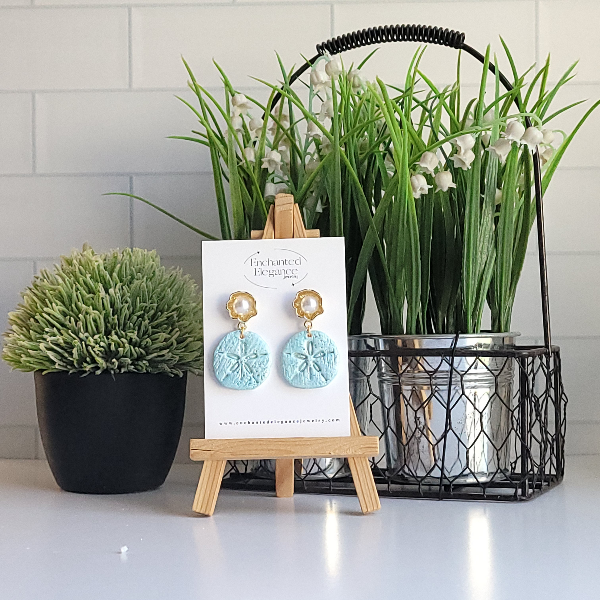 Ocean Sand Dollar Clay Dangle Earring