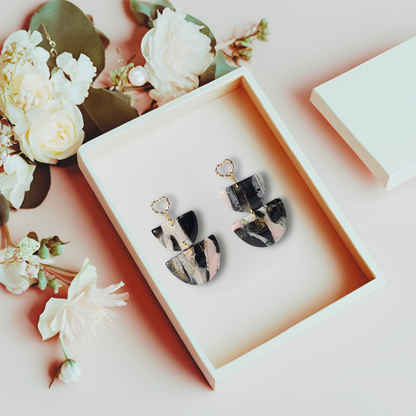 Pink and Black Quartz Clay Earrings