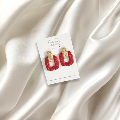 Red and Gold Hammered Clay Earrings
