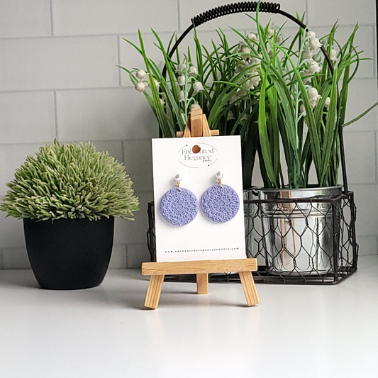 Purple and Pearl Mandala Clay Earrings