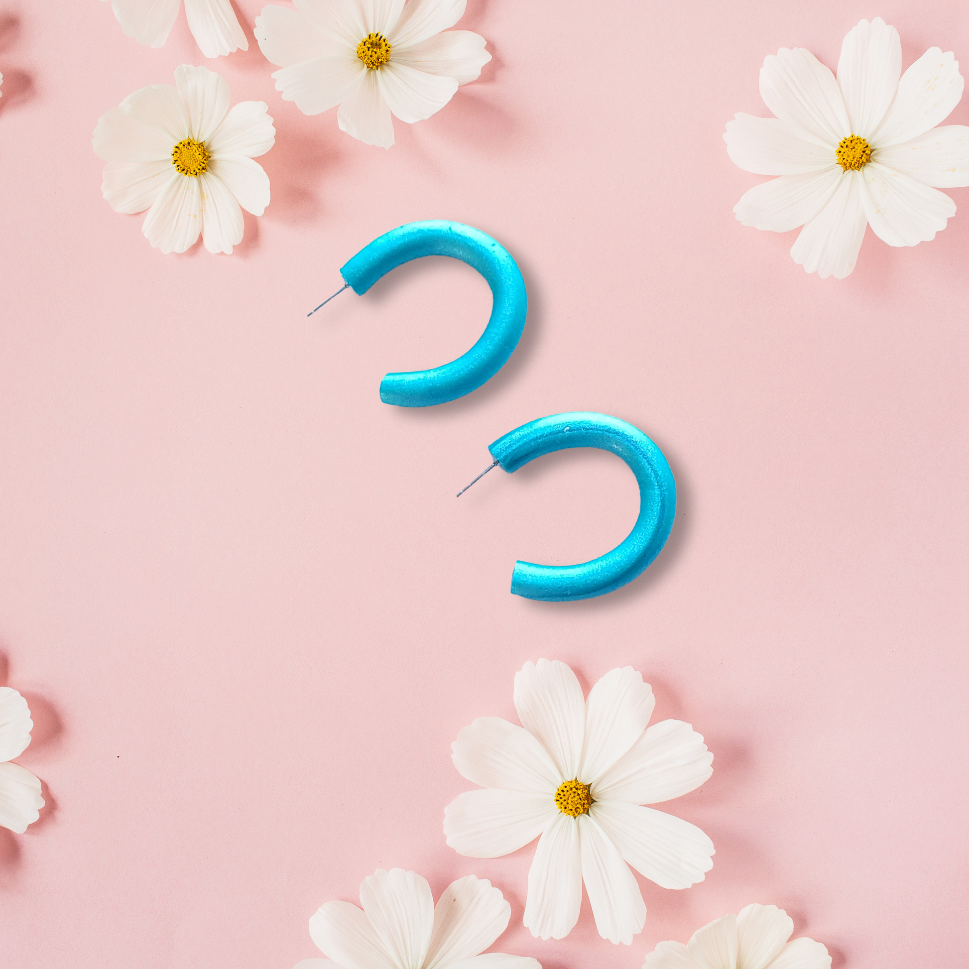 Chunky Teal Hoop Clay Earrings