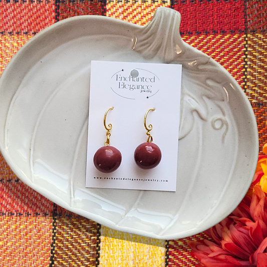 Burgundy Ball Dangle Clay Earrings