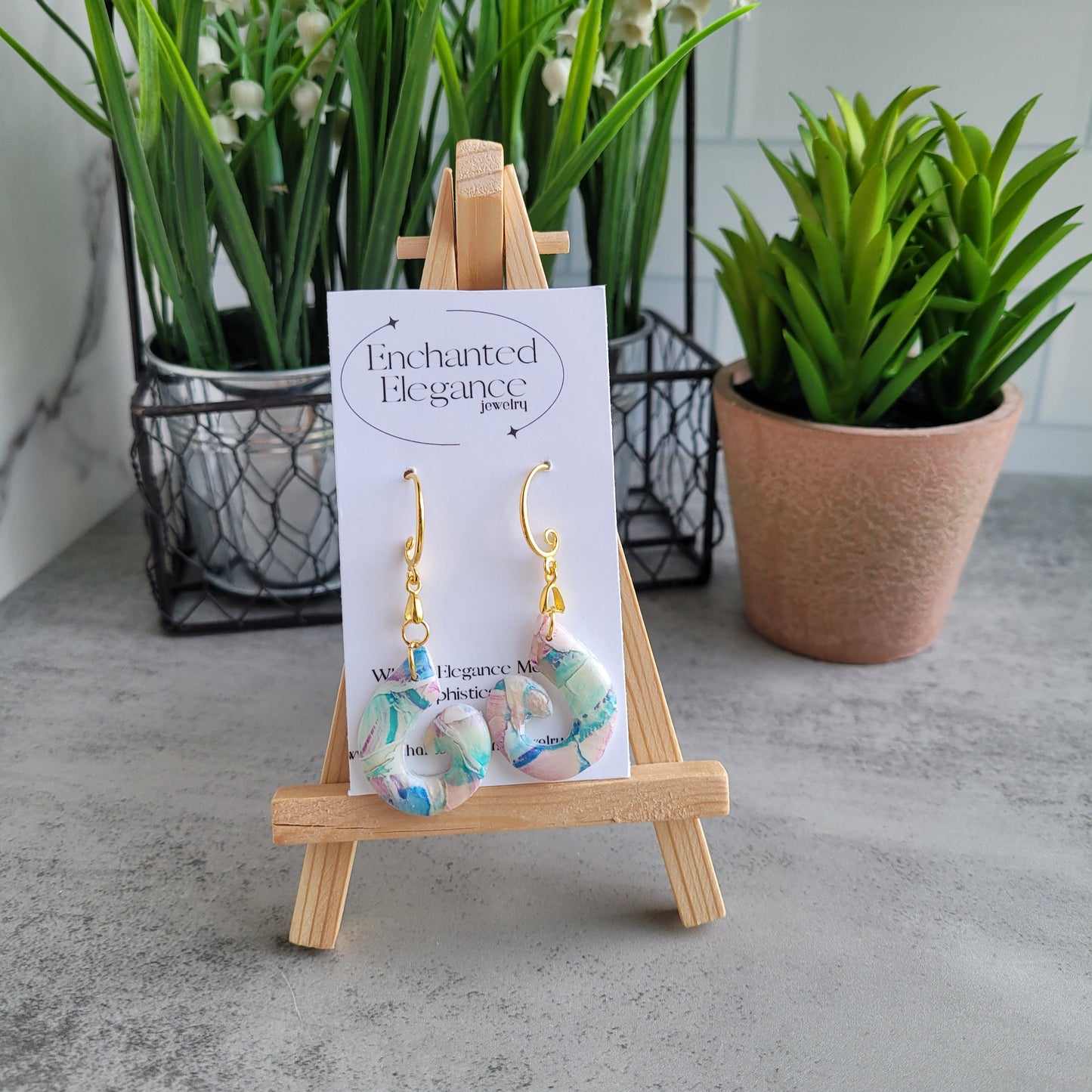 Abstract Pastel Watercolor Swirl Dangle Earrings