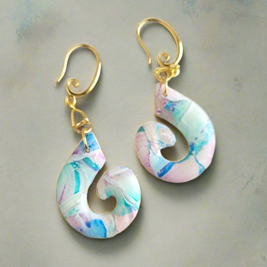 Abstract Pastel Watercolor Swirl Dangle Earrings