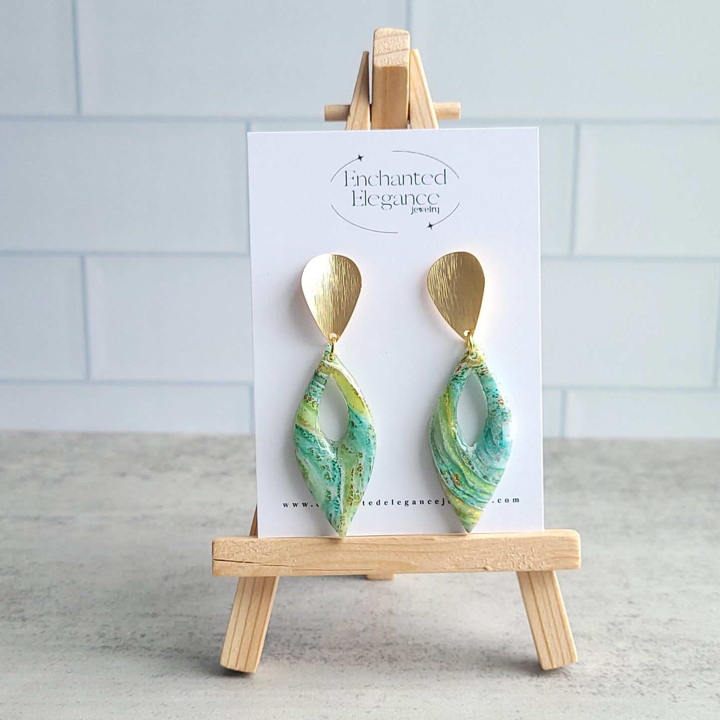 Green and Gold Agate Dangle Earrings