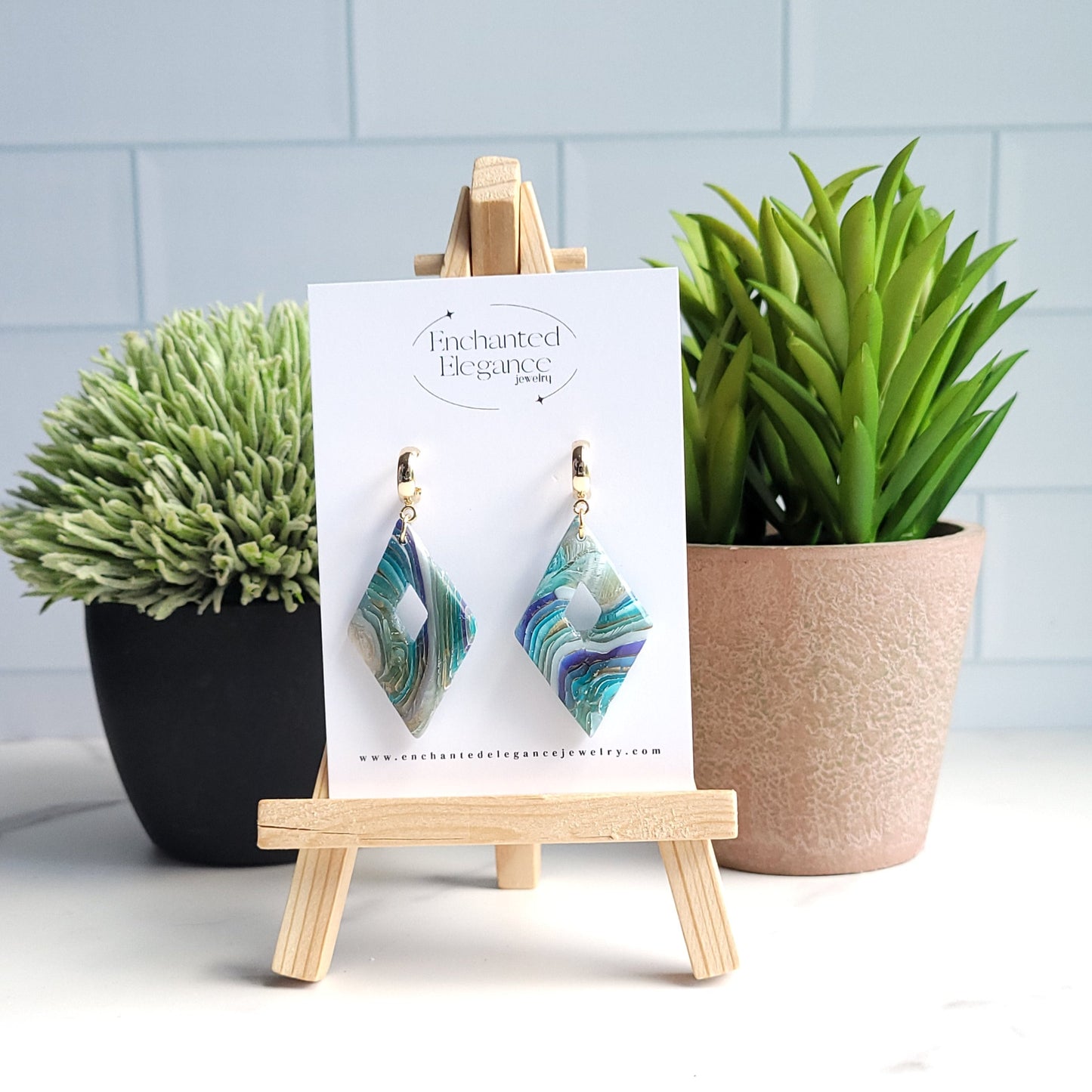 Blue Agate Diamond Earrings