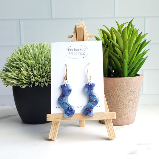 Navy and Gold Dangle Earrings