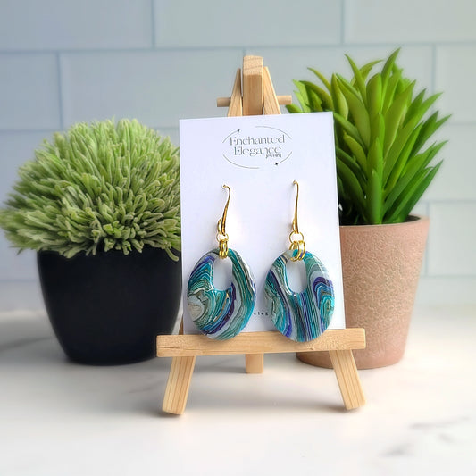 Round Blue Agate Dangle Earrings