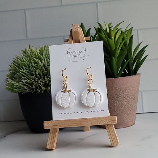 White and Gold Pumpkin Dangle Earrings