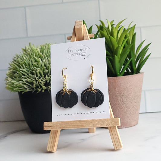 Black and Gold Pumpkin Dangle Earrings