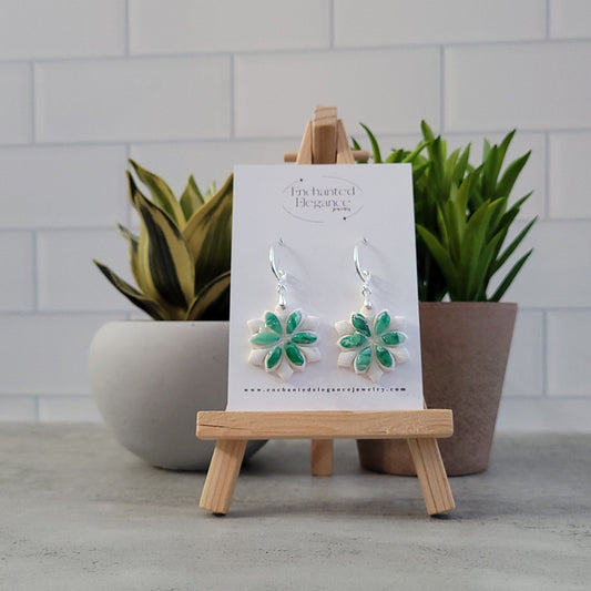 Green Snowflake Dangle Earrings