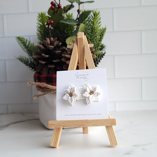 White Poinsettia Stud Earrings