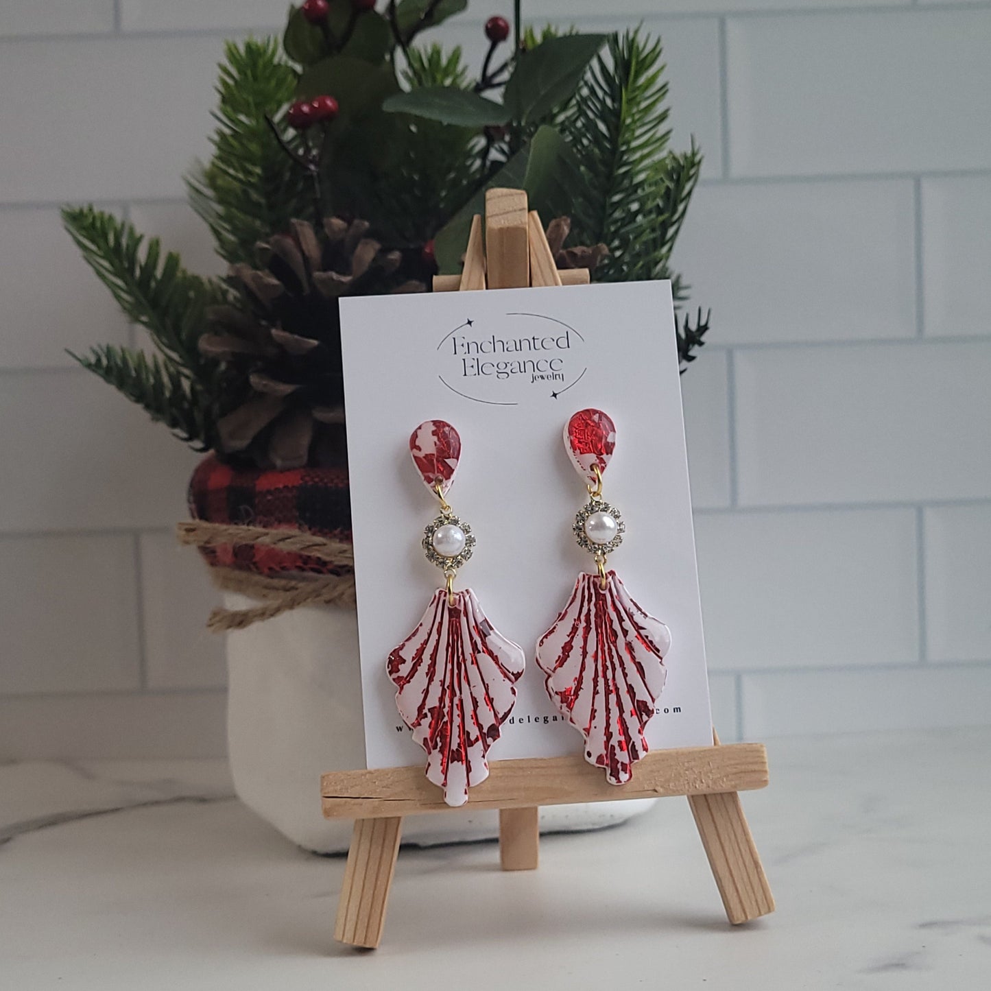 Red Pearl Dangle Earrings