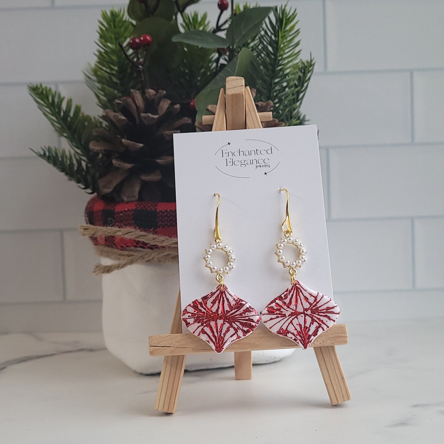 Red Foil Ornament Dangle Earrings