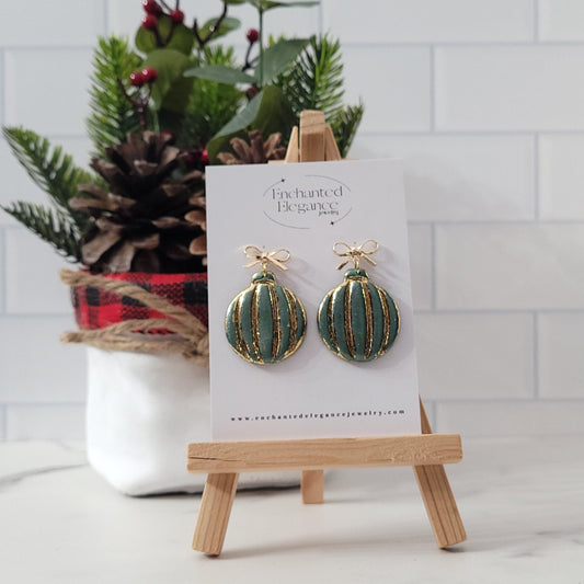 Green Ornament Dangle Earrings