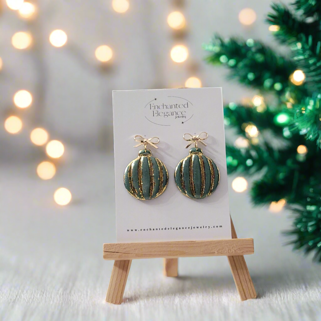 Green Ornament Dangle Earrings