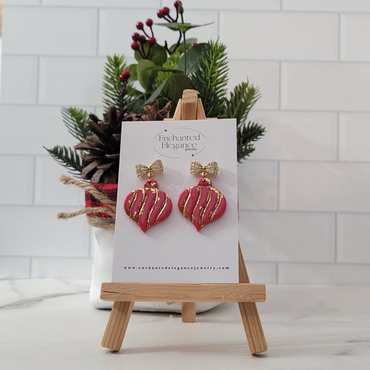 Red Ornament Dangle Earrings