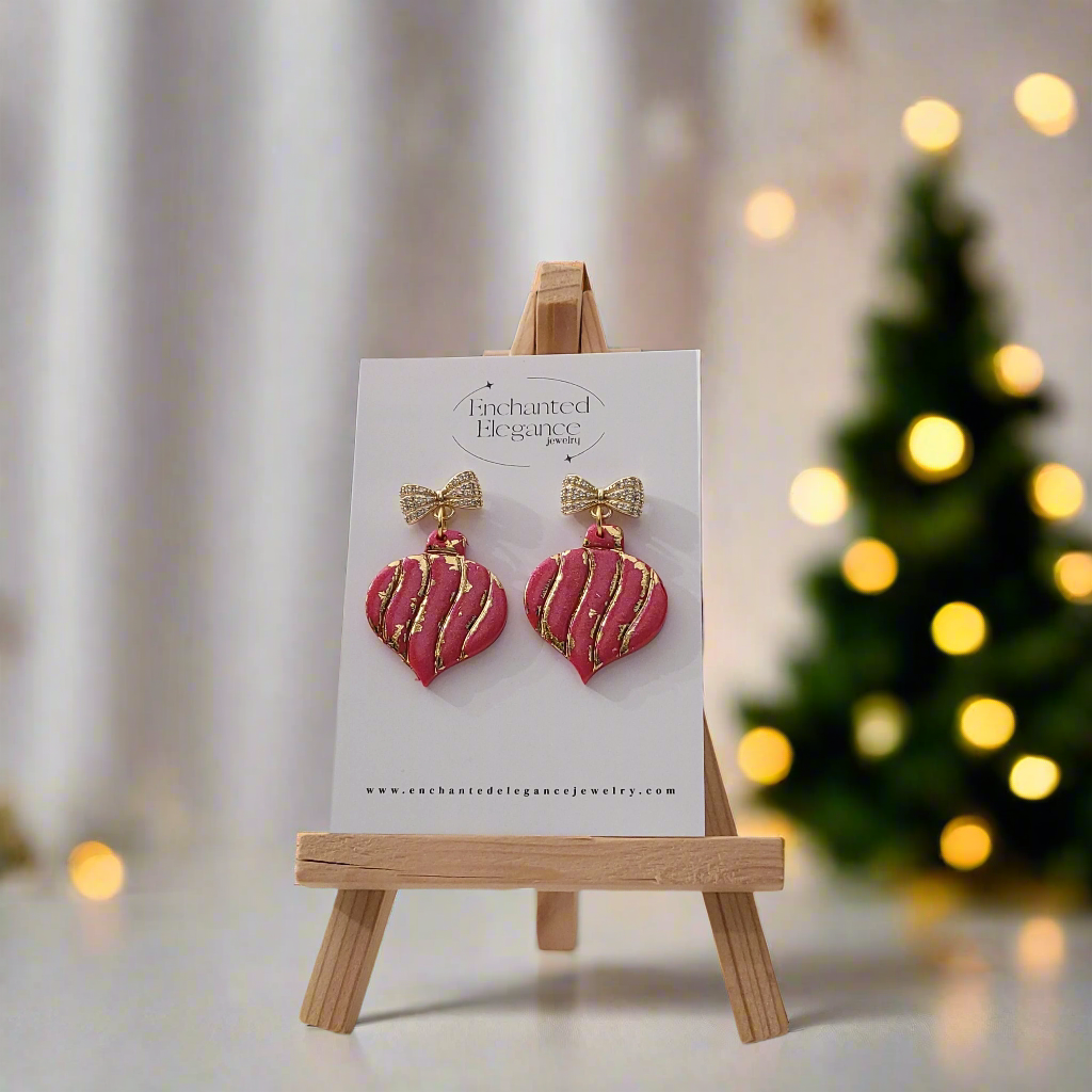 Red Ornament Dangle Earrings