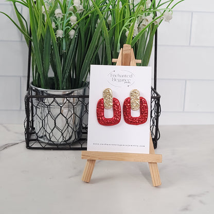Red and Gold Hammered Clay Earrings