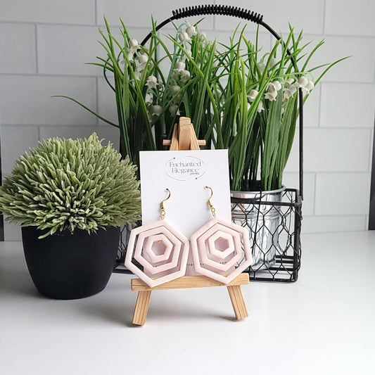 Soft Pink Geometric Dangle Earrings