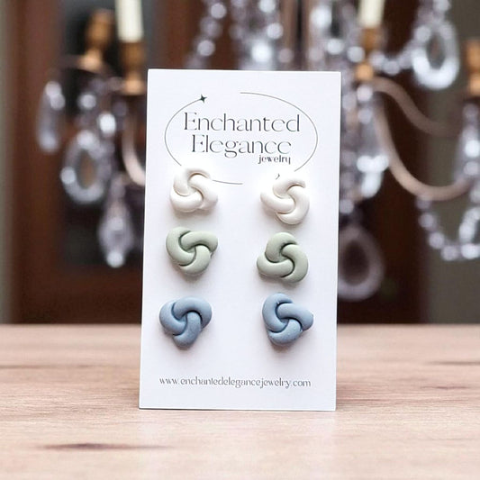 Cool Earthy Knots Clay Stud Earrings
