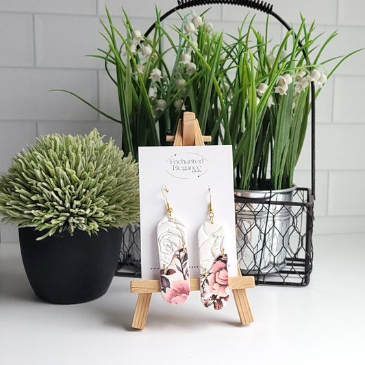 Pink Floral Embossed Earrings