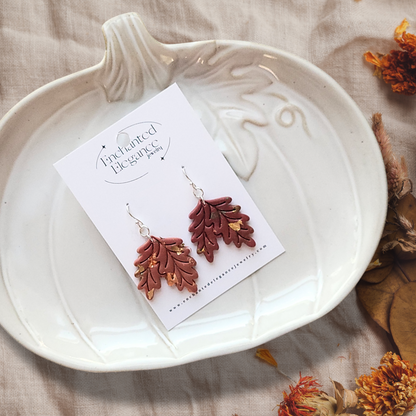 Golden Autumn Leaves Dangle Clay Earrings