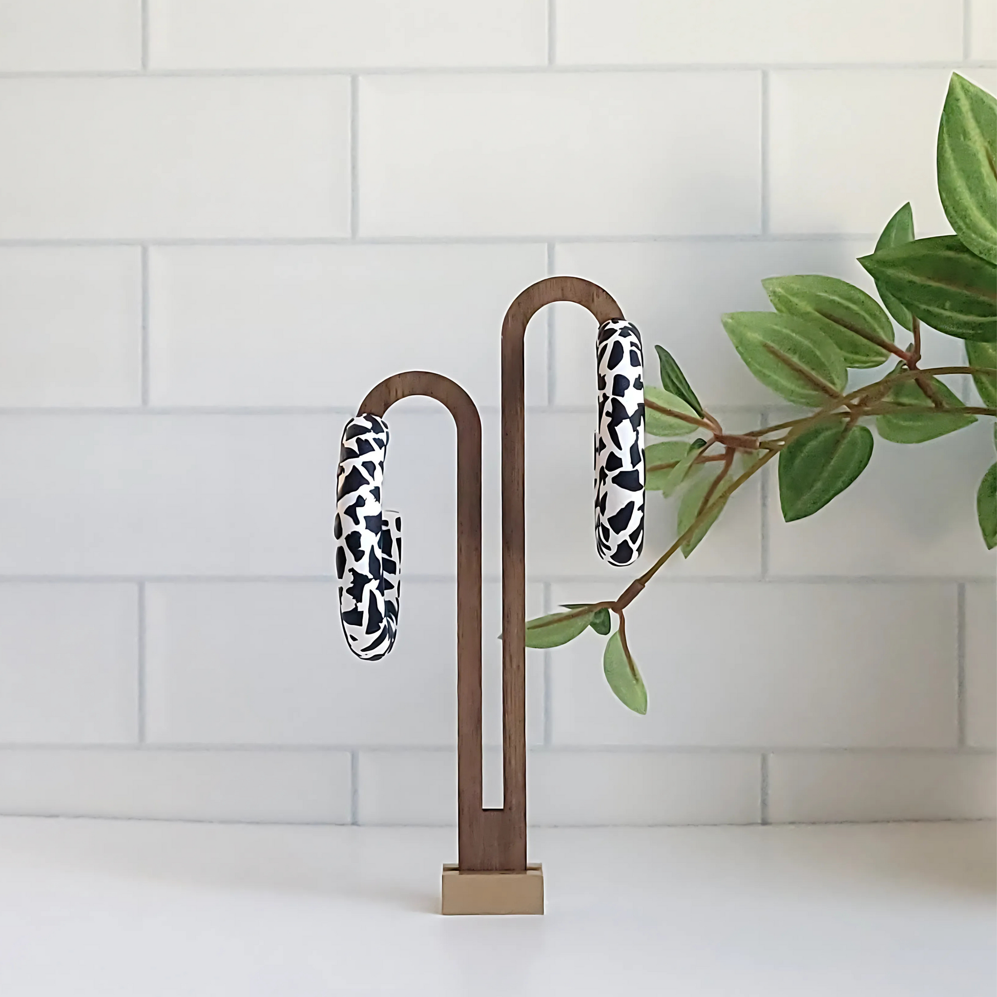 Black and White Cow Chunky Clay Hoops