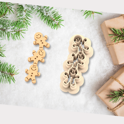 Gingerbread Man Polymer Clay Cutter – Triple Cookie Shape