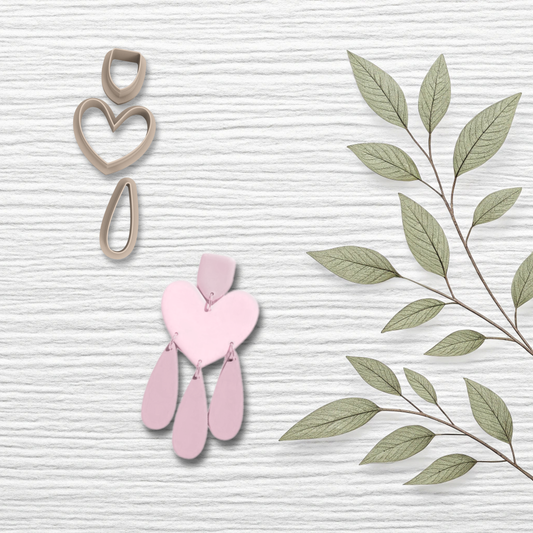 Heart Drop Clay Cutter Set – Valentine Embossed 3D Earring Cutter