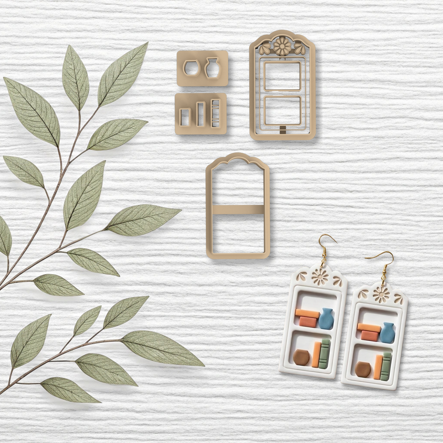 Floral Bookcase Polymer Clay Cutter Set