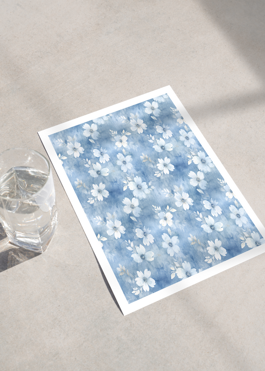 Blue and White Floral Clay Transfer Sheet